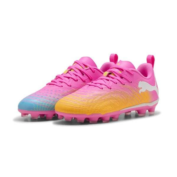 PUMA フューチャー 9 プレイ HG/AG + MID JR 子供 Poison ピンク-Sun Stream-Bright Aqua ホワイト