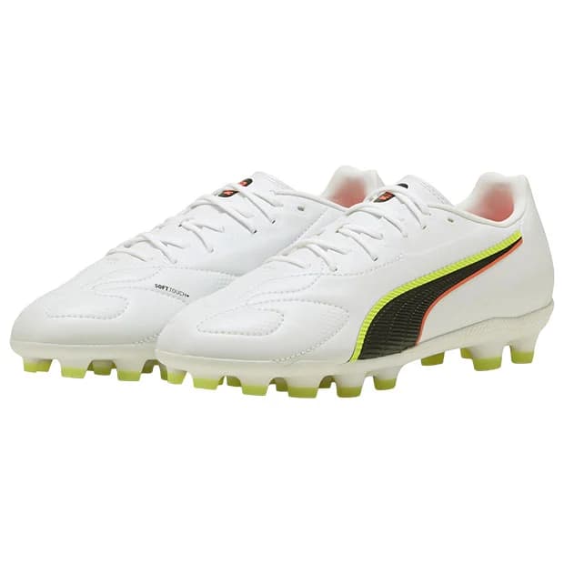 PUMA キング 20 マッチ HG/AG+MID JR 子供 ホワイト-Glowing レッド-イエロー Alert